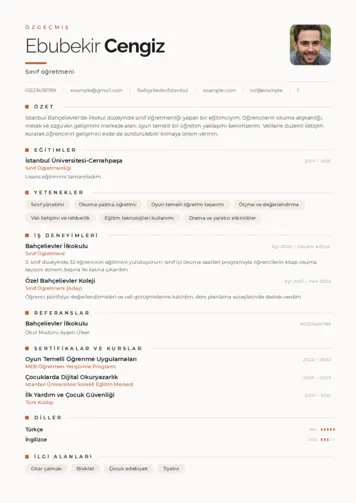 Sınıf Öğretmeni Cv Örnekleri cv indir